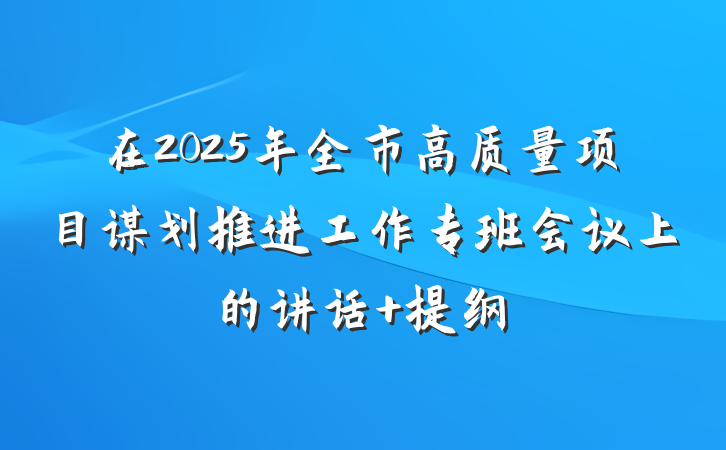 在2025年全市高质量项目谋划推进工作专班会议上的讲话 提纲