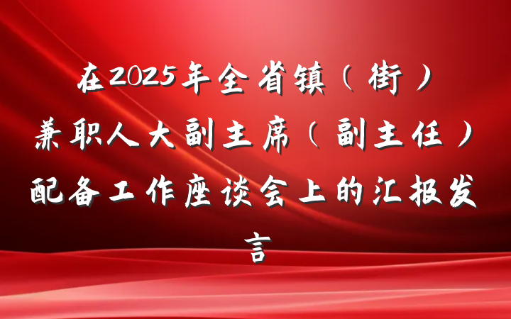 在2025年全省镇（街）兼职人大副主席（副主任）配备工作座谈会上的汇报发言