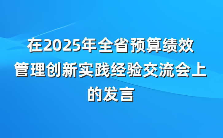 在2025年全省预算绩效管理创新实践经验交流会上的发言