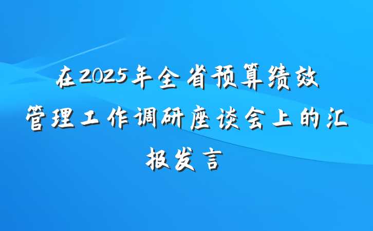 在2025年全省预算绩效管理工作调研座谈会上的汇报发言