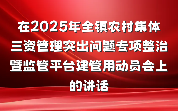 在2025年全镇农村集体三资管理突出问题专项整治暨监管平台建管用动员会上的讲话