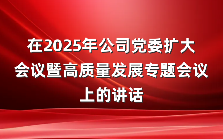 在2025年公司党委扩大会议暨高质量发展专题会议上的讲话