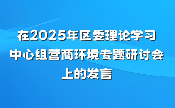 在2025年区委理论学习中心组营商环境专题研讨会上的发言