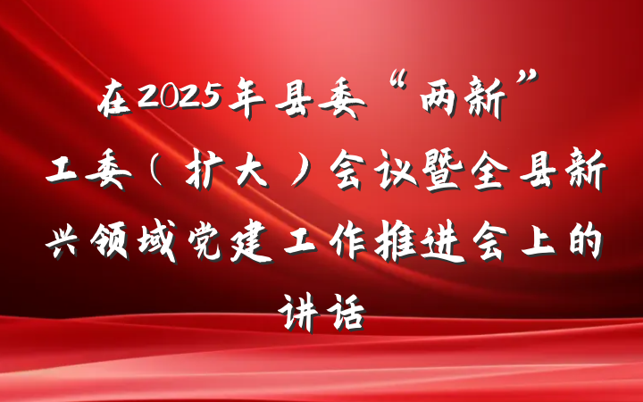 在2025年县委“两新”工委（扩大）会议暨全县新兴领域党建工作推进会上的讲话
