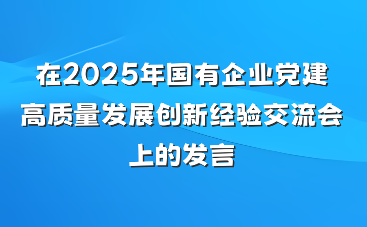 在2025年国有企业党建高质量发展创新经验交流会上的发言
