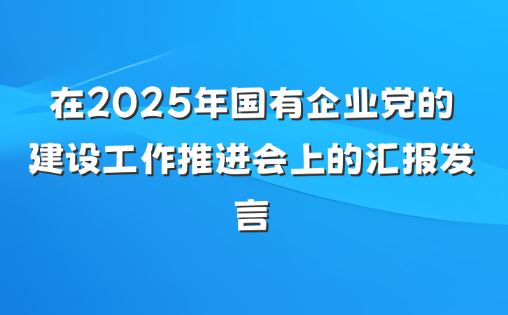 在2025年国有企业党的建设工作推进会上的汇报发言