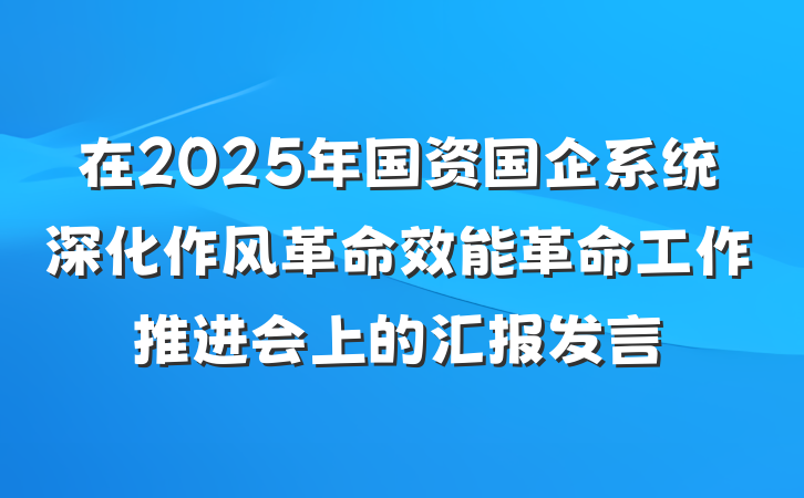 在2025年国资国企系统深化作风革命效能革命工作推进会上的汇报发言
