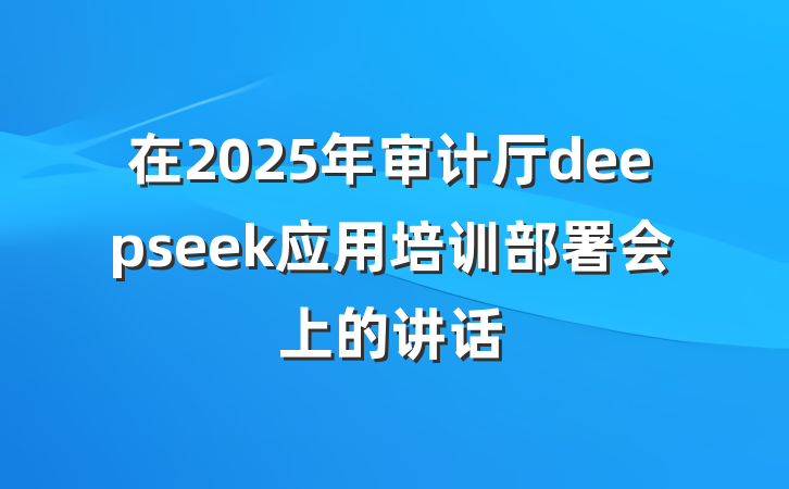 在2025年审计厅deepseek应用培训部署会上的讲话