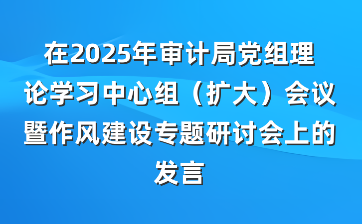 在2025年审计局党组理论学习中心组（扩大）会议暨作风建设专题研讨会上的发言