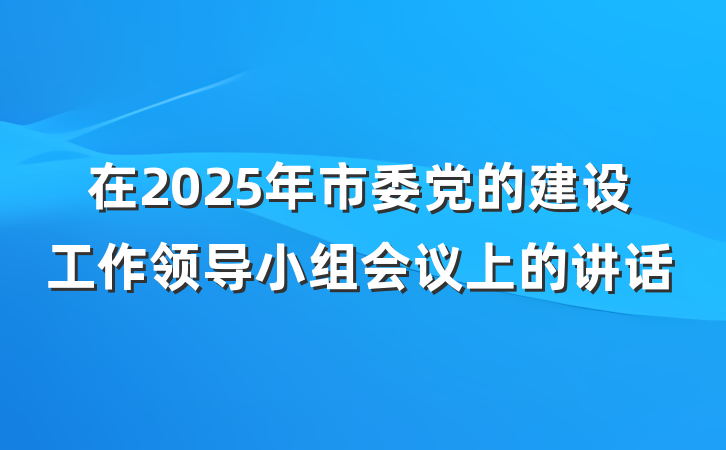 在2025年市委党的建设工作领导小组会议上的讲话