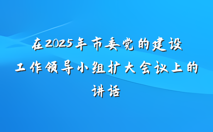 在2025年市委党的建设工作领导小组扩大会议上的讲话