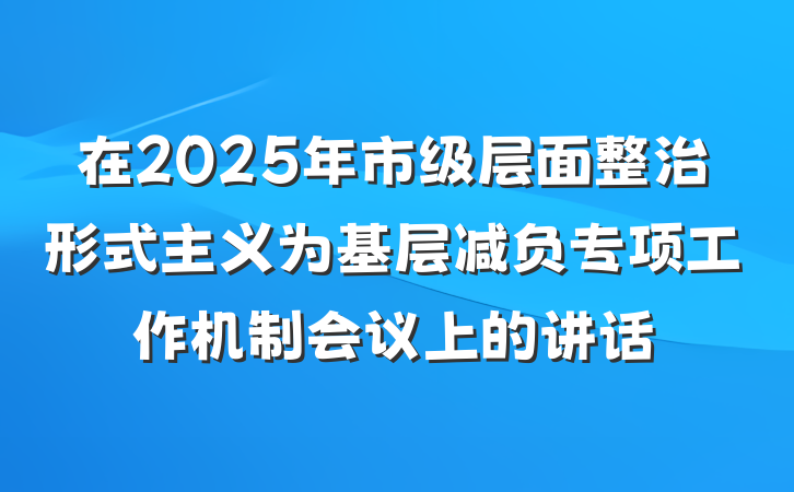 在2025年市级层面整治形式主义为基层减负专项工作机制会议上的讲话