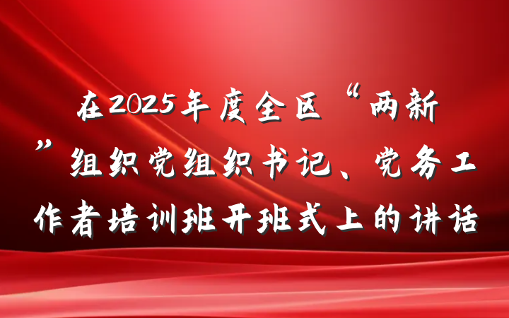 在2025年度全区“两新”组织党组织书记、党务工作者培训班开班式上的讲话