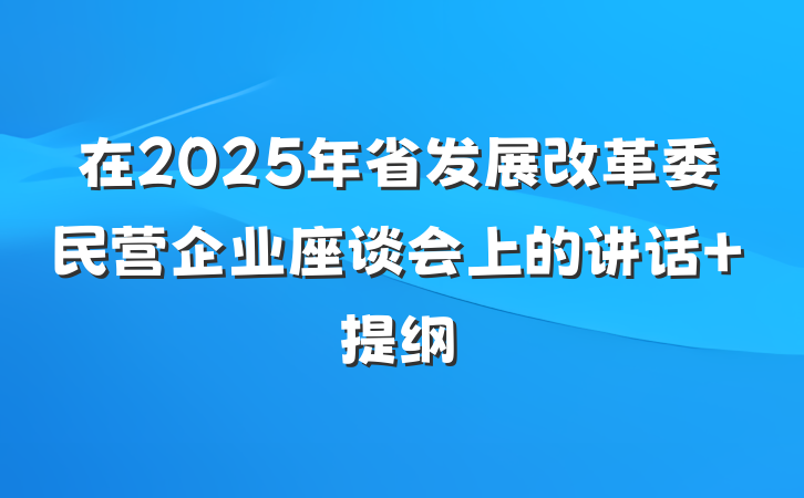 在2025年省发展改革委民营企业座谈会上的讲话 提纲