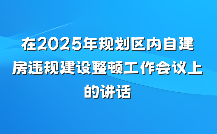 在2025年规划区内自建房违规建设整顿工作会议上的讲话