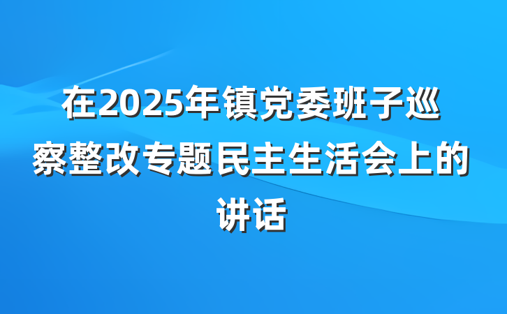 在2025年镇党委班子巡察整改专题民主生活会上的讲话