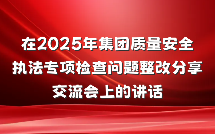 在2025年集团质量安全执法专项检查问题整改分享交流会上的讲话