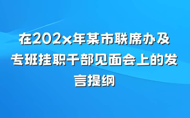 在202x年某市联席办及专班挂职干部见面会上的发言提纲