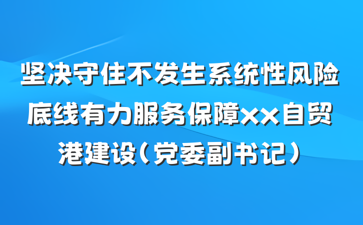 坚决守住不发生系统性风险底线有力服务保障xx自贸港建设(党委副书记)