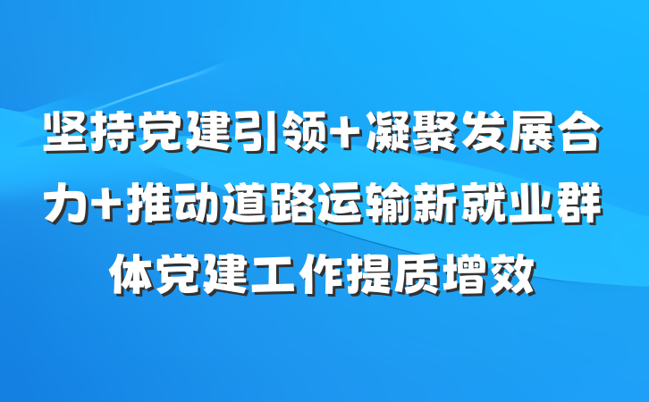 坚持党建引领 凝聚发展合力 推动道路运输新就业群体党建工作提质增效