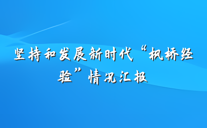 坚持和发展新时代“枫桥经验”情况汇报
