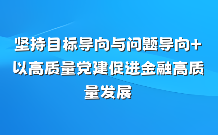 坚持目标导向与问题导向 以高质量党建促进金融高质量发展