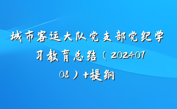 城市客运大队党支部党纪学习教育总结（20240708） 提纲