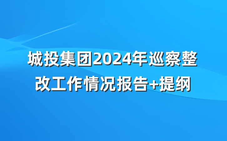 城投集团2024年巡察整改工作情况报告 提纲