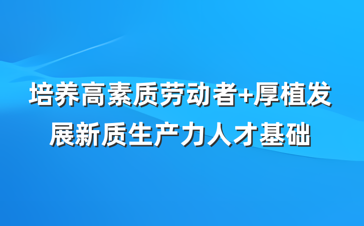 培养高素质劳动者 厚植发展新质生产力人才基础