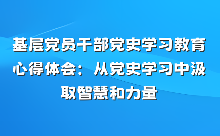 基层党员干部党史学习教育心得体会：从党史学习中汲取智慧和力量