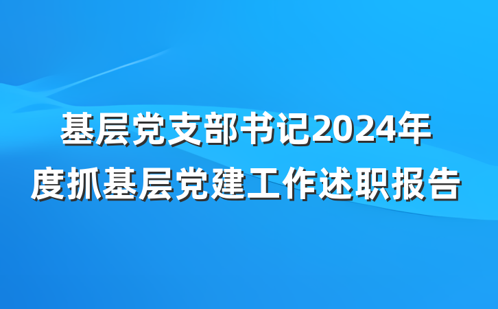 基层党支部书记2024年度抓基层党建工作述职报告