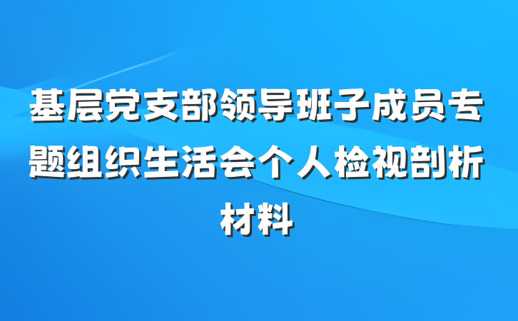 基层党支部领导班子成员专题组织生活会个人检视剖析材料