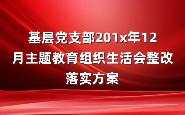 基层党支部201x年12月主题教育组织生活会整改落实方案