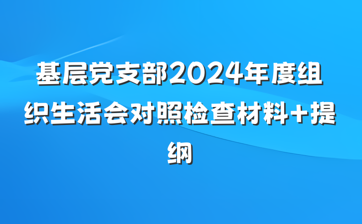 基层党支部2024年度组织生活会对照检查材料 提纲