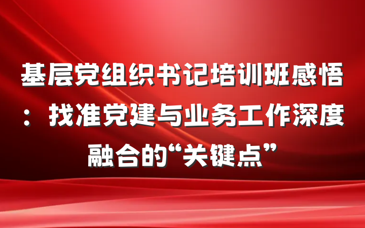 基层党组织书记培训班感悟：找准党建与业务工作深度融合的“关键点”