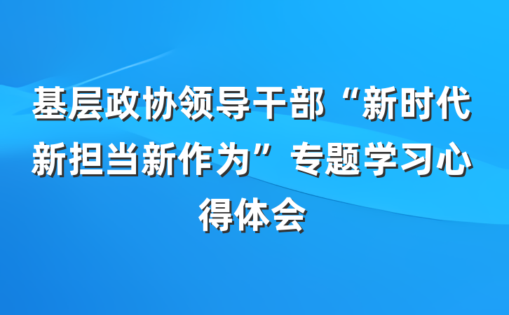 基层政协领导干部“新时代新担当新作为”专题学习心得体会