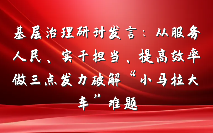 基层治理研讨发言：从服务人民、实干担当、提高效率做三点发力破解“小马拉大车”难题
