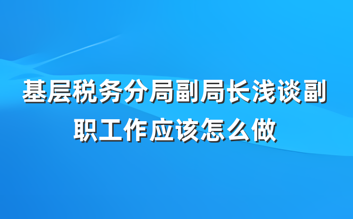 基层税务分局副局长浅谈副职工作应该怎么做