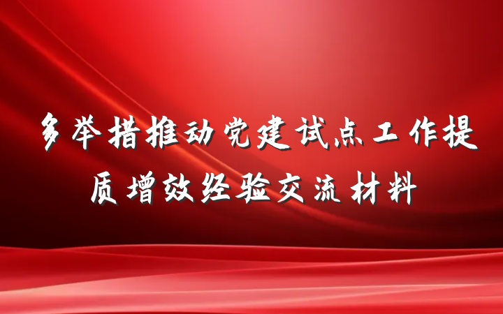 多举措推动党建试点工作提质增效经验交流材料