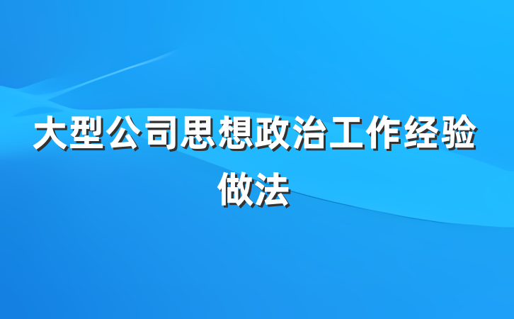 大型公司思想政治工作经验做法