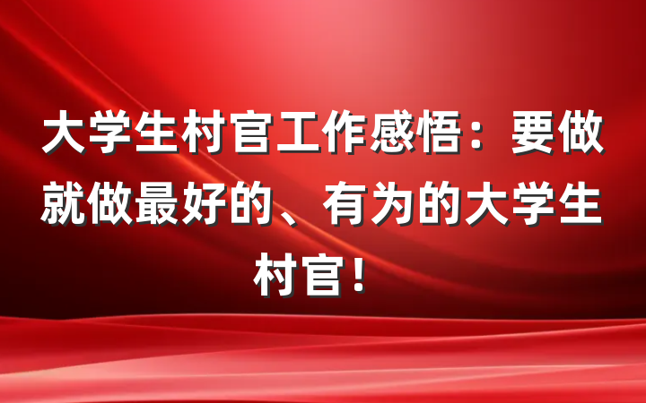 大学生村官工作感悟：要做就做最好的、有为的大学生村官！