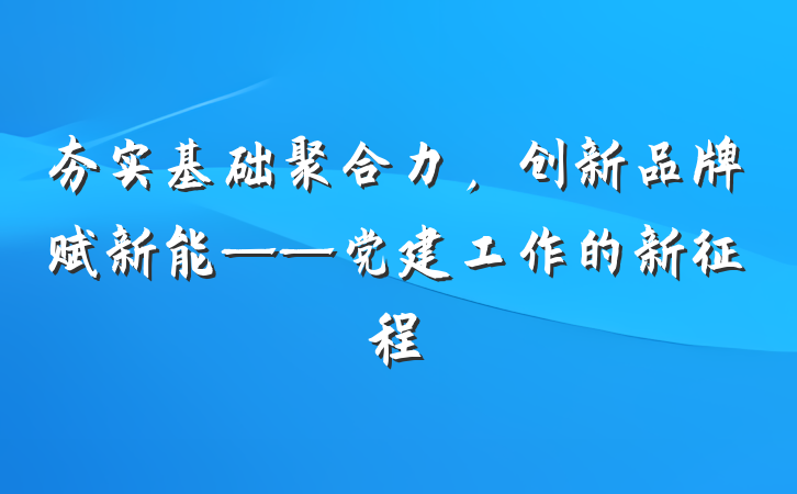 夯实基础聚合力，创新品牌赋新能——党建工作的新征程
