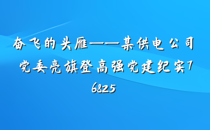 奋飞的头雁——某供电公司党委亮旗登高强党建纪实76825