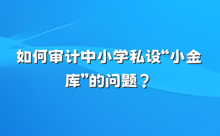 如何审计中小学私设“小金库”的问题？