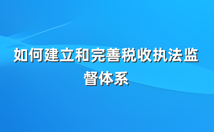 如何建立和完善税收执法监督体系
