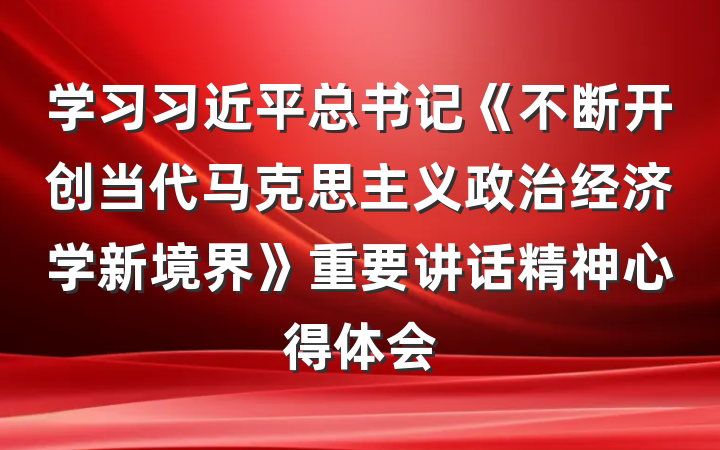 学习习近平总书记《不断开创当代马克思主义政治经济学新境界》重要讲话精神心得体会