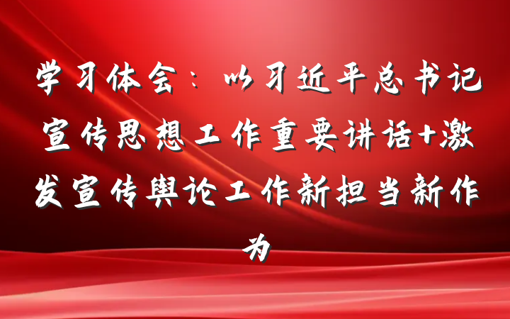 学习体会：以习近平总书记宣传思想工作重要讲话 激发宣传舆论工作新担当新作为