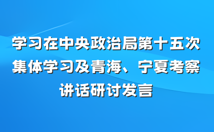 学习在中央政治局第十五次集体学习及青海、宁夏考察讲话研讨发言
