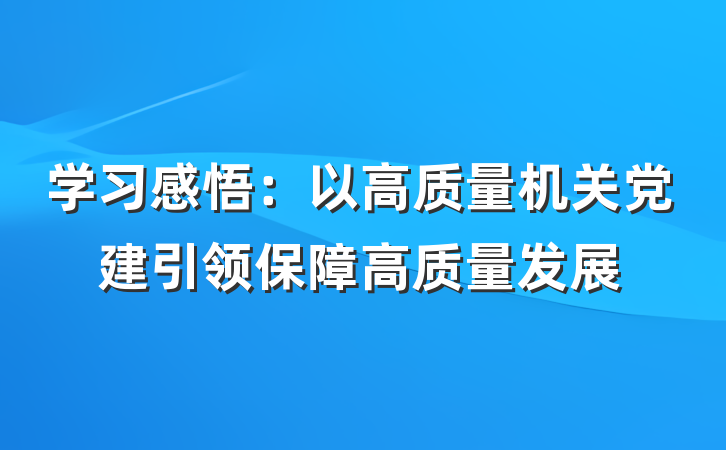 学习感悟：以高质量机关党建引领保障高质量发展