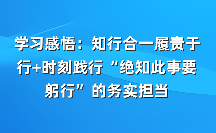 学习感悟：知行合一履责于行 时刻践行“绝知此事要躬行”的务实担当